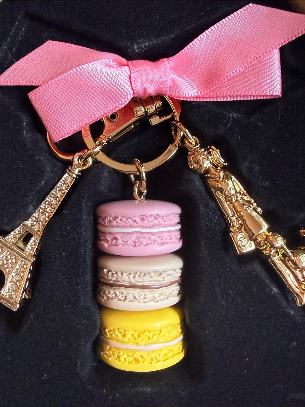 LADURÉE Pink Ribbon Macaron Charm Keychain gift box NWOT - Picture 3 of 7